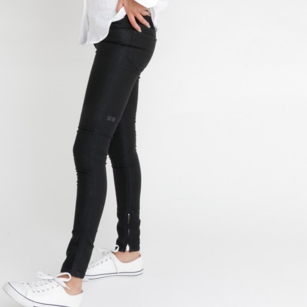 Ksubi Skinny Zip Ankle Jeans Spray On Grease Denim Black Womens Size 29
